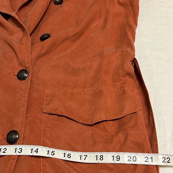 Free People Rust Orange Tencel Lyocell Belted Long Trench Coat Jacket Size M - Picture 10 of 11